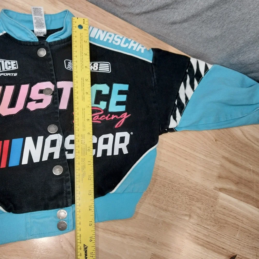 Justice NASCAR Racing Jacket Kids Twill Cropped Bomber XS 5-6 Black Blue